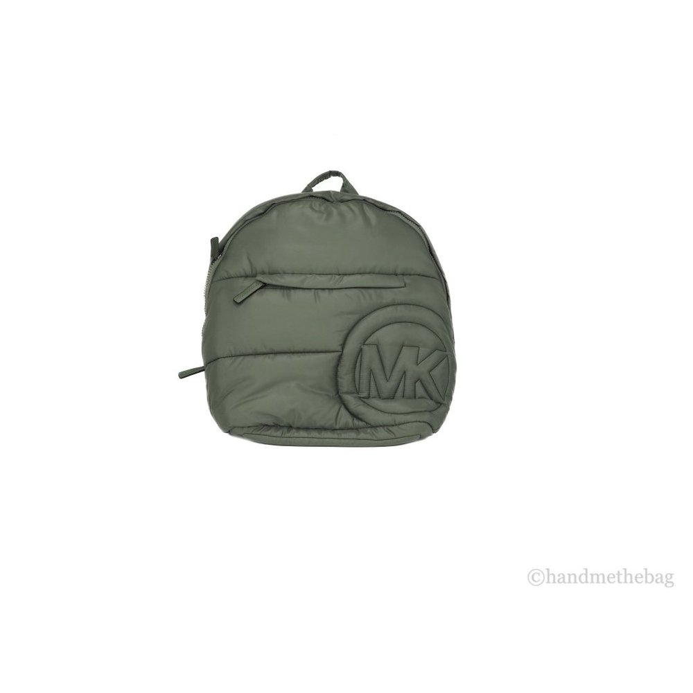NWT Michael Kors Rae Medium Backpack Green Quilted Nylon Fabric Shoulder Bookbag - Picture 9 of 9